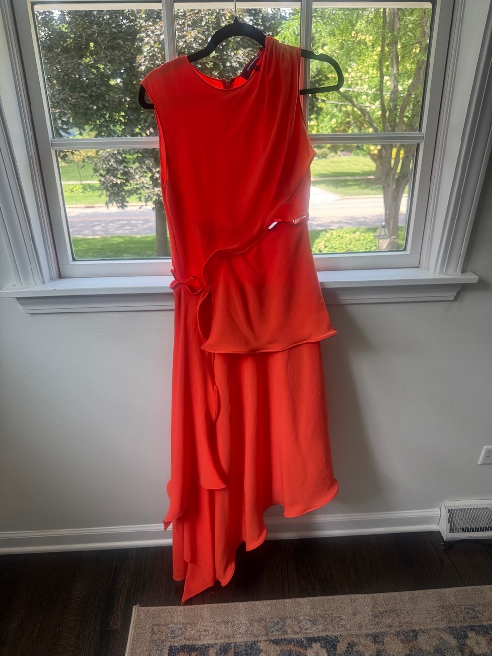 Sies Marjan Vibrant Orange Asymmetric Ruffle Dress